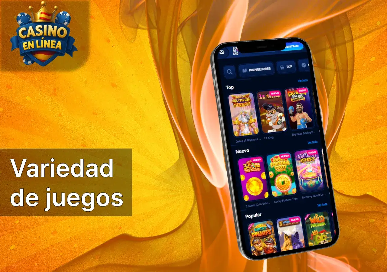 El casino Boomerang ofrece acceso a tragamonedas, juegos de mesa y otras categorías populares.